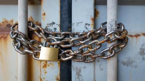 Rusty chain with a padlock Stock Photos