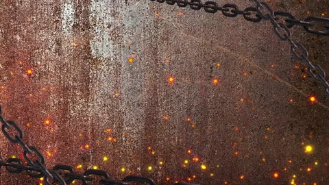 Rusty chain with spark ember particle background loop animation Stock Footage 153952733