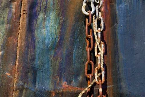Rusty chains on old ship Stock Photos