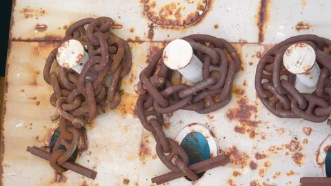 The rusty chains on the platform in the port Stock Footage 88014663