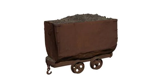 Rusty coal mining trolley isolated on white background Stock Illustration
