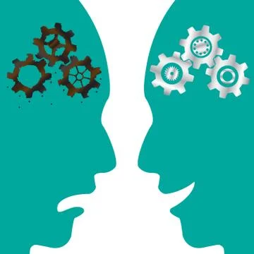 Rusty Cogwheel Brain VS New Cogwheel Brain Stock Illustration
