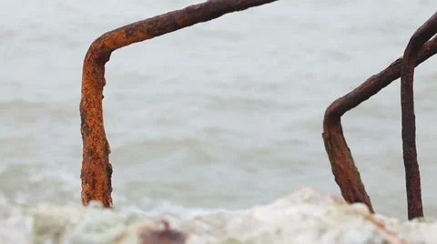 Rusty construction near water Stock Footage 37218041