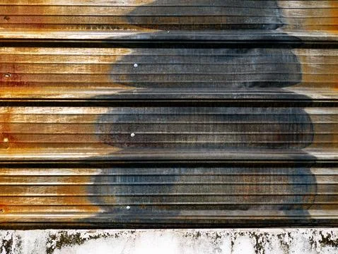 Rusty Corrugated Metal Sheet Texture with Scratches and Screws Stock Photos