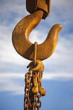 Rusty Crane Hook with Chain 写真素材