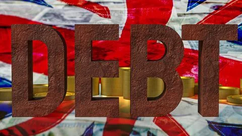 The rusty debt text on English flag for Business concept 3d rendering.. Stock Illustration