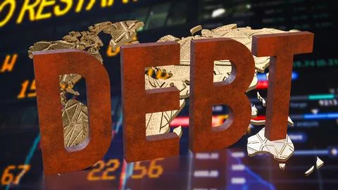 The rusty debt text on world map for Business concept 3d rendering. Stock Illustration