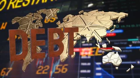 The rusty debt text on world map for Business concept 3d rendering.. Stockillustratie