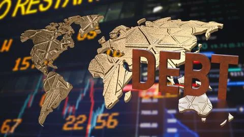 The rusty debt text on world map for Business concept 3d rendering.. Stock Illustration