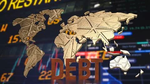 The rusty debt text on world map for Business concept 3d rendering.. Stock Illustration