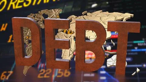 The rusty debt text on world map for Business concept 3d rendering.. Stock Photos