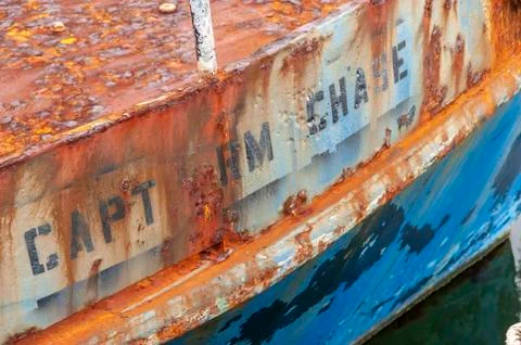 Rusty deck and hull on commercial fishing boat Stock Photos