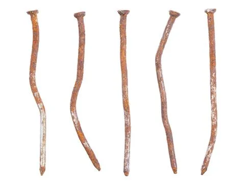 Rusty deformed and nails close-up, isolated on white Stock Photos