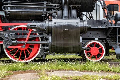 Rusty details of an old steam train captured in a rail yard Stock Photos