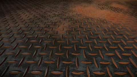 Rusty Diamond Plate Close Up 3d Background with Dark Industrial Lighting Stock Footage 334601818