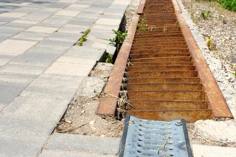 Rusty drain grate. Stock Photos