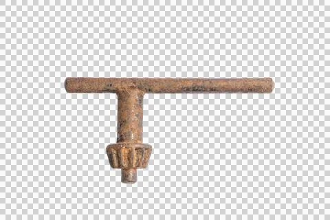 Rusty drill chuck handle isolated on transparent background for tools. Photos