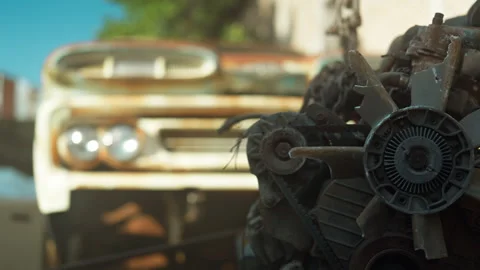 Rusty, dusty, and greasy internal combustion engine parts needing repair Stock Footage 330952869