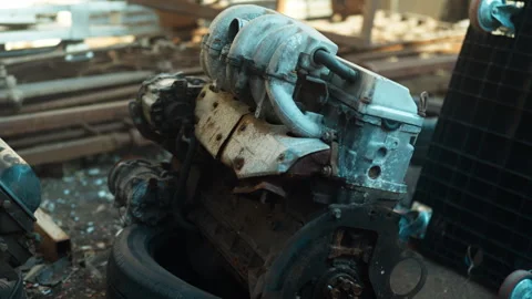 Rusty, dusty, and greasy internal combustion engine parts needing repair Stock Footage 330953000