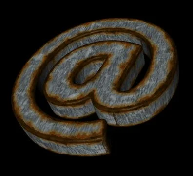 Rusty email symbol on black background - 3d illustration Illustrazione stock