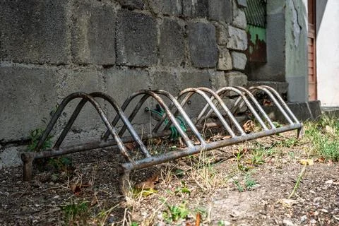 Rusty empty bicycle rack. Stock Photos