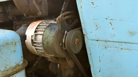 A rusty engine machine of the abandoned tractor Stock Footage 116463964