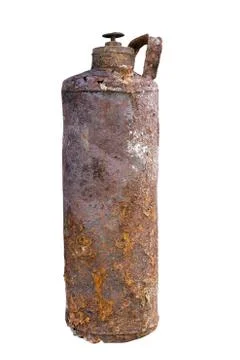 Rusty fire extinguisher isolated Stock Photos