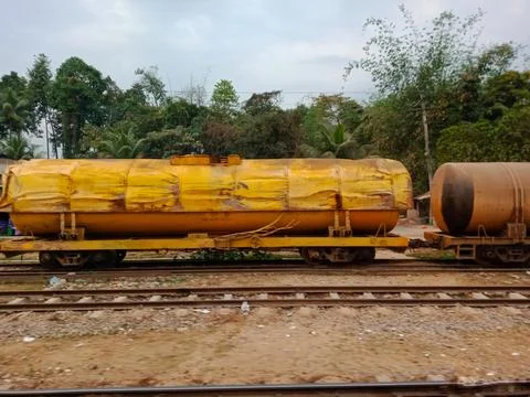 Rusty Freight Train at Rural Station Stock Photos