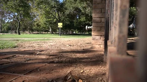 Rusty Gate with a Park View Stock Footage 141163485