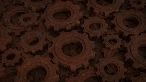 The Rusty Gear for engine or Background concept 3d rendering. Illustrazione stock