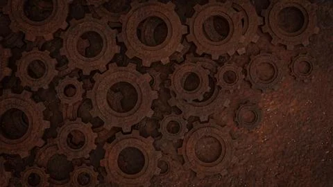 The Rusty Gear for engine or Background concept 3d rendering. Illustrazione stock