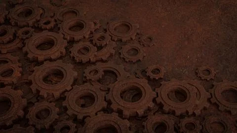 The Rusty Gear for engine or Background concept 3d rendering. Illustrazione stock