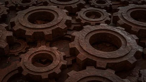 The Rusty Gear for engine or Background concept 3d rendering. Illustrazione stock
