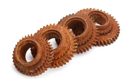 Rusty gears isolated on white background Stock Photos