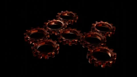 Rusty gears spinning on black background. looped animated background. 3d render Stock Footage 297373876