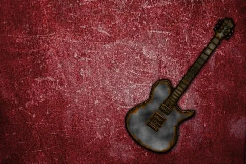 Rusty guitar on red grunge background - illustration Stock Illustration