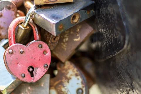 Rusty Heart. Hinged Lock in the Shape of the Heart Stock Photos