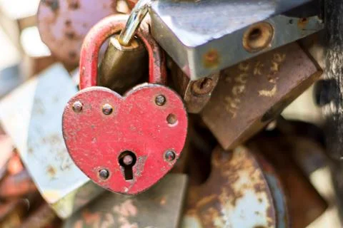 Rusty Heart. Hinged Lock in the Shape of the Heart Stock Photos
