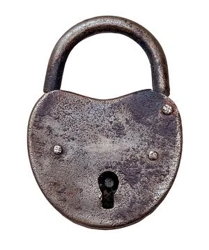 Rusty heart shape padlock symbolizing love security Foto stock