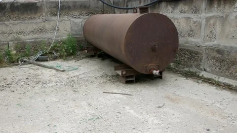 Rusty iron container in a concrete box Stock Footage 156678241