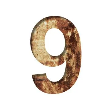 Rusty iron digits. Digit nine, 9 cut out of paper on the background of an old Stock Illustration
