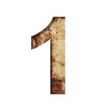 Rusty iron digits. Digit one, 1 cut out of paper on the background of an old  스톡 일러스트