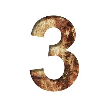 Rusty iron digits. Digit three, 3 cut out of paper on the background of an ol Stock Illustration