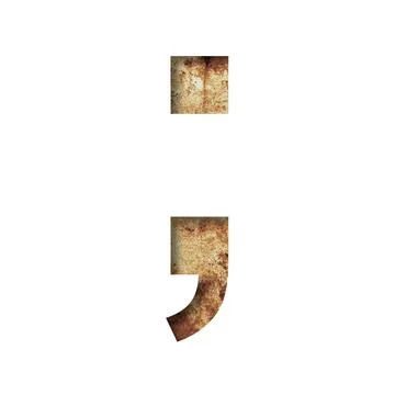 Rusty iron font. Punctuation marks dot and comma cut out of paper on the back 스톡 일러스트