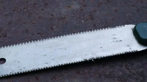 Rusty Japanese Pull Saw on Ground Old Nokogiri Woodworking Tool Stock Footage 325965599