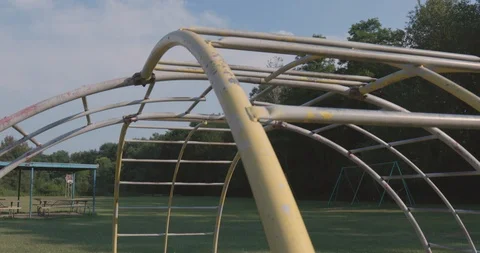 Rusty Jungle Gym In Empty Playground Stock Footage 92332687