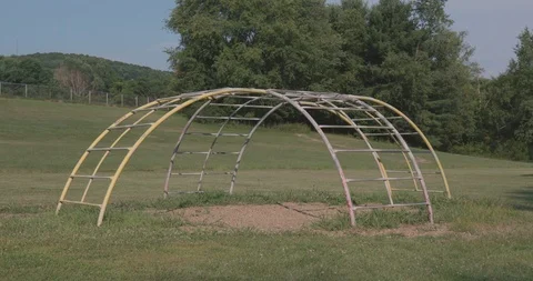 Rusty Jungle Gym In Empty Playground Stock-Footage 92333087