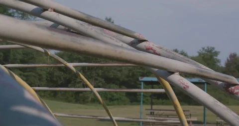 Rusty Jungle Gym In Empty Playground Video stock 92361163