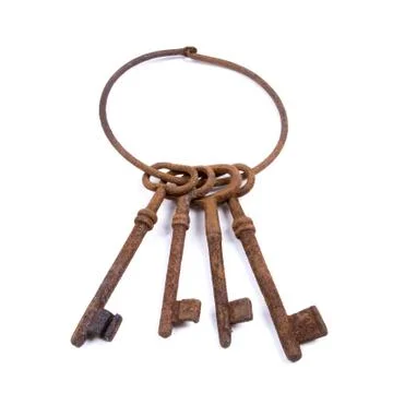 Rusty keys on a white background Foto stock