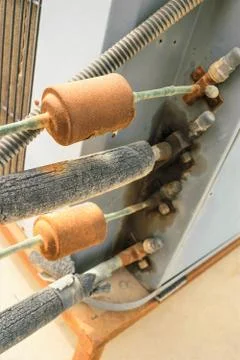 Rusty leaking pipe of air conditioning Stock Photos